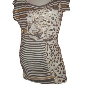Vintage 90's Retro Doll Leopard Tunic Cream and Gold Foil Womens Size Small